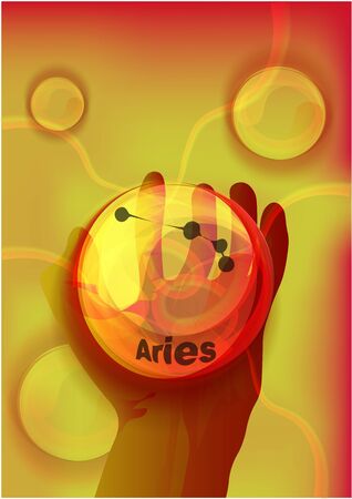 magic crystal ball in hand, blue light, electric discharges and lightning, mystical illustration, zodiac sign Ariesのイラスト素材