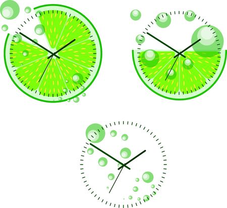watch, logo, sectional refreshing juicy lemon with pulp and bubbles of carbonated drink. Natural citrus juice. Refreshing tropical fruitsのイラスト素材