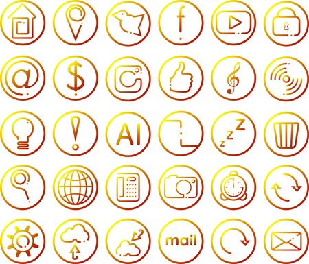 set of round web icons in linear style red-orange gradient on a transparent backgroundのイラスト素材