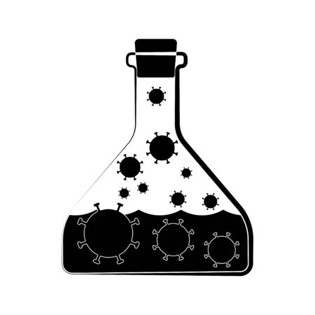 viruses and bacteria are closed by a stopper in a medical test tube, vector on a white background in a flat styleのイラスト素材