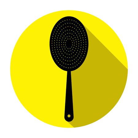 hair brush icon, hairdresser comb. Black isolated silhouette on a yellow backgroundのイラスト素材