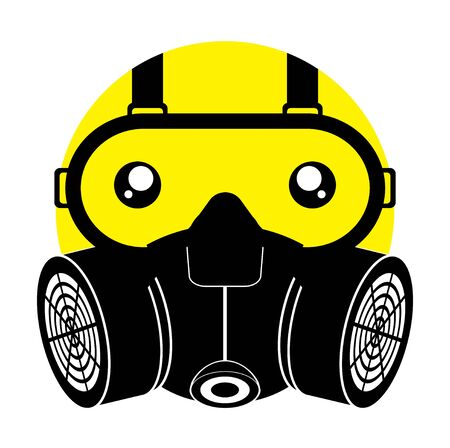 round emoji in gas mask and glasses for protection. Respiratory protection against viruses and hazardous substances. Isolated vector on black backgroundのイラスト素材
