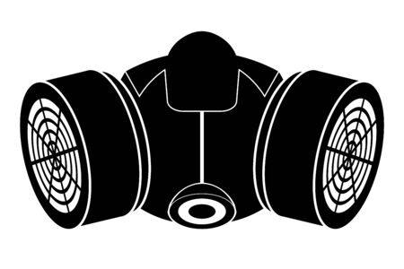 Black safety mask for breathing protection. Chemical respirator with two filters. Minimalistic Isolated vector on white backgroundのイラスト素材
