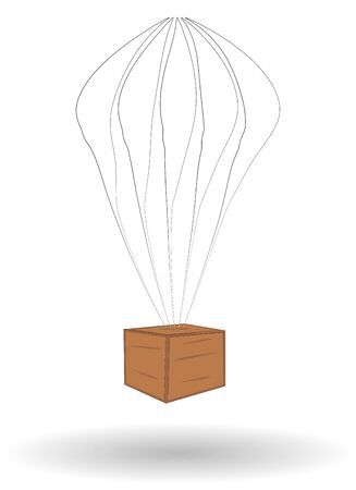 wooden box on a parachute, surprise. Isolated vector on white backgroundのイラスト素材