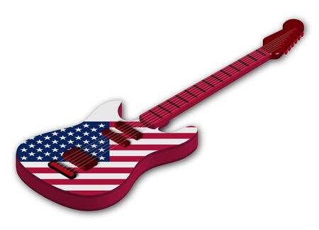 Awesome acoustic guitar with USA flag and colors in a realistic style. Design element. Isolated vector on white backgroundのイラスト素材