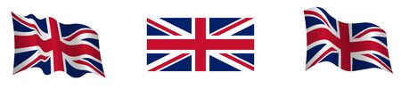Flag of the United Kingdom of Great Britain and Northern Ireland in a static position and in motion, developing in the wind, on a transparent backgroundのイラスト素材