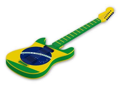 Awesome acoustic guitar with the colors of the brazilian flag in a realistic style. Design element. Isolated vector on white backgroundのイラスト素材