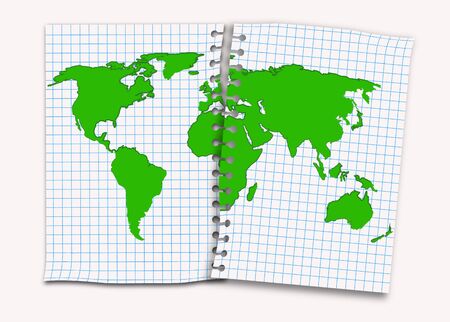 continents of the planet earth are drawn on notebook sheets. Concept on environmental protection. Isolated vector on white backgroundのイラスト素材