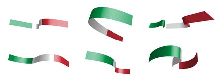 Set of holiday ribbons. Italian flag waving in the wind. Separation into lower and upper layers. Design element. Vector on a white backgroundのイラスト素材