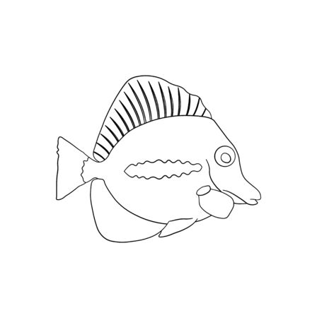 sea fish. Children linear drawing for coloring. Vector on whiteのイラスト素材