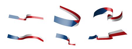 Set of holiday ribbons. Czech Republic flag waving in the wind. Separation into lower and upper layers. Design element. Vector on a white backgroundのイラスト素材