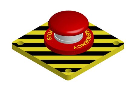 red emergency button with black and yellow stripes. Actions in a dangerous situation. Realistic 3d...