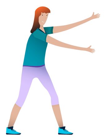 young girl in sportswear pulls her arms to hug her best friend. International Friendship Day, lively human communication. Isolated vector on white backgroundのイラスト素材