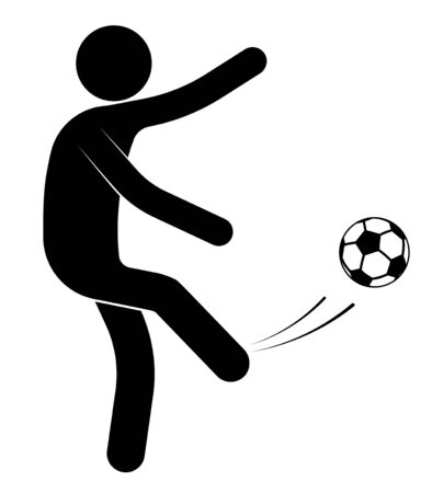stick figure, man is playing soccer. Kicked the ball. Team sports. Isolated vector on white backgroundのイラスト素材