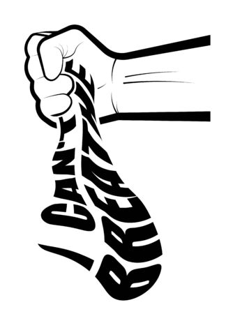 Black lives matter social protest. I can not breathe. Strong hand chokes, blocks the air. Discrimination against  dark skinned people. Black and white posterのイラスト素材