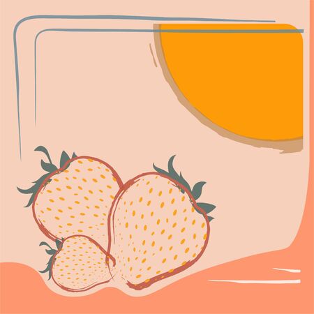 mock up, abstract flyer with strawberries in pastel colors. Menu page, postcard. Vectorのイラスト素材