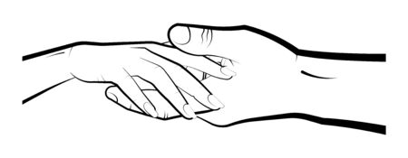 man holds a womans hand in his palm. Marriage, family, wedding ceremony. Isolated eyelid on a white backgroundのイラスト素材