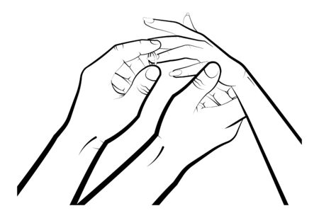 man puts on a woman a wedding ring. Marriage, family, wedding ceremony. Isolated eyelid on a white backgroundのイラスト素材