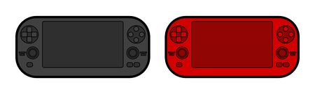 Bright red and black white portable game console with a screen. Video Game Controller Isolated...