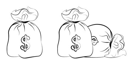 sketch icons, bank bags with money. Cash storage. Isolated vector on white backgroundのイラスト素材