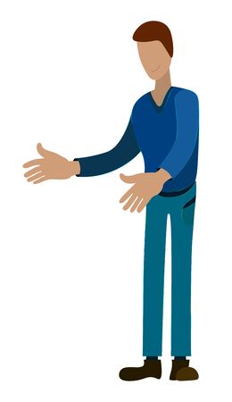 tall man joyfully reaches out to meet his best friend. Vector on a white backgroundのイラスト素材