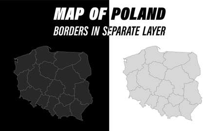 detailed map of Poland with borders. Educational design element. Easy editable black and white vectorのイラスト素材