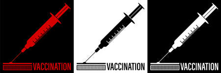 icon, medical syringe in different colors. Benefits and dangerous of vaccination. Influenza Prevention, Fighting Viral Infectionsのイラスト素材