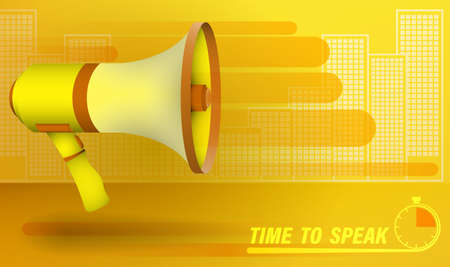 megaphone on background of metropolis, loudspeaker of director of cinema Speeches of the speaker at rallies, strikes and meetings. Campaign bannerのイラスト素材