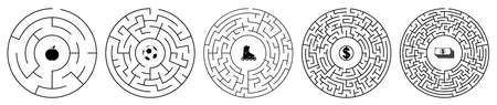 Children games. Set of round mazes, labyrinths with different difficulty levels and prizes inside....