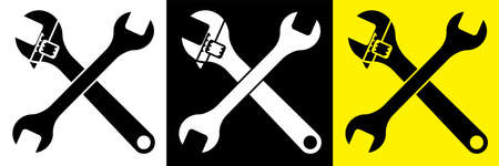 Crossed wrenches for car repair. Equipment for repair service center. Maintenance of technical condition of car. Vectorのイラスト素材
