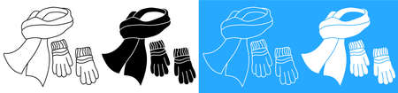 winter warm scarf and wool gloves. Winter clothing for cold weather. Caring for health of children. Vector iconのイラスト素材