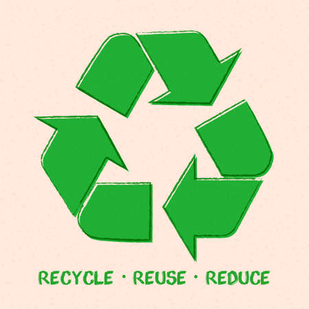 arrow sign for recycling wasteon recycled paper background, used raw materials. Caring for environment. Green modern technologies. Vectorのイラスト素材