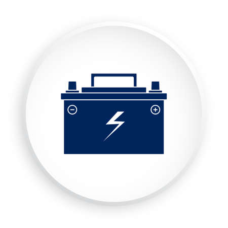 car battery icon with electric charge icon in neomorphism style on white background. Maintaining battery power. Service in car repair shop. Vectorのイラスト素材