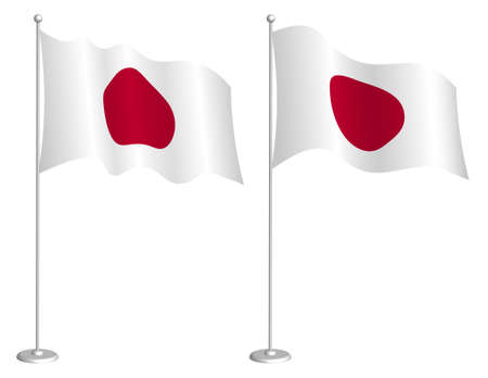 Flag of Japan on flagpole waving in the wind. Holiday design element. Checkpoint for map symbols. Isolated vector on white backgroundのイラスト素材