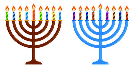candlestick with Menorah candle. Jewish holiday of Hanukkah. Holiday elements. Cartoon vectorのイラスト素材