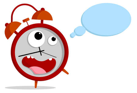 Loud funny crazy alarm clock. Alarm clock in cartoon style isolated on white background. Mechanical watch for measuring time. Vectorのイラスト素材