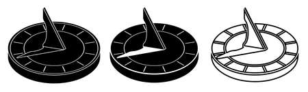 sundial icons. Dial and hand for measuring time in antiquity. Tool for measuring time. Vectorのイラスト素材