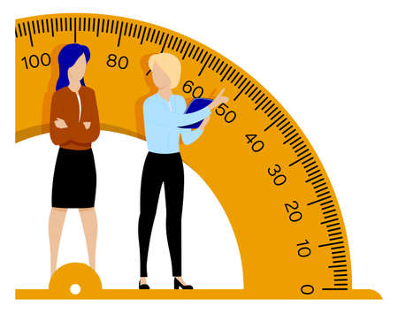 teacher, business coach explains teaching material. Manager tells business plan to female employee. Staff training in office, trainings. Vectorのイラスト素材