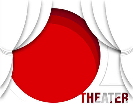 background with theatrical curtain, backstage in paper cut style. Heatrical premieres, circus poster. Vectorのイラスト素材