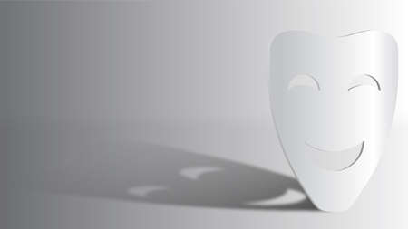 smiling comedy theater mask on gray background. Theatrical premieres, circus poster. Concept, basis for poster of circus performance. Vectorのイラスト素材