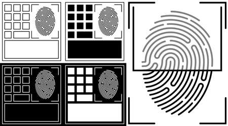 panel icon for scanning person fingerprint for mobile identification applications. Biometric identification of human data. Unique pattern on finger. Search devices for scanning data. Vectorのイラスト素材