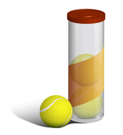 realistic tennis ball in tube, transparent plastic container isolated on white background. World tennis tournament. Sport equipment. Vectorのイラスト素材