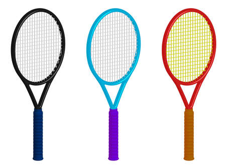 tennis racket 3d rendering. Sport equipment, inventory. Color editing via menu color balance correction. Vectorのイラスト素材