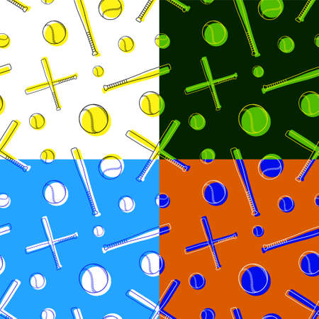 set of seamless patterns with bat and baseball sport balls. Team sports. Healthy lifestyle. Ornament for printing and decoration of sports competitions. Vectorのイラスト素材