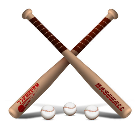crossed sports wooden baseball bats with balls. American national sport. Active lifestyle. Realistic vectorのイラスト素材