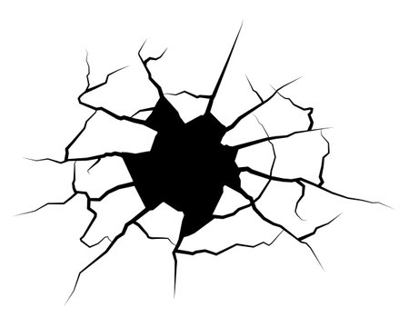 cracks in wall on white background. Breaking surface from strong impact. Fault line. Vectorのイラスト素材