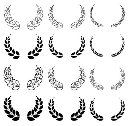 set of laurel wreaths. Award of winner of competition with olive branch. Vectorのイラスト素材