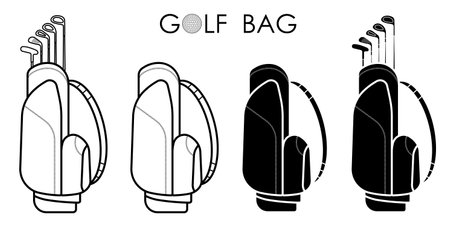 set icons sports bag for golf clubs and balls. Golfer sports equipment. Healthy lifestyle. Vectorのイラスト素材