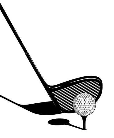 golf club behind the ball on tee. Golfer takes aim for precise and powerful shot. Sport competition. Contrast vectorのイラスト素材
