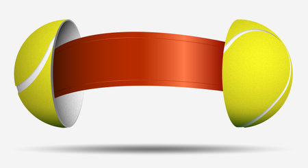 tennis ball halves with red ribbon inside. Ball for choosing an opponent. Sports lot, luck. Vectorのイラスト素材